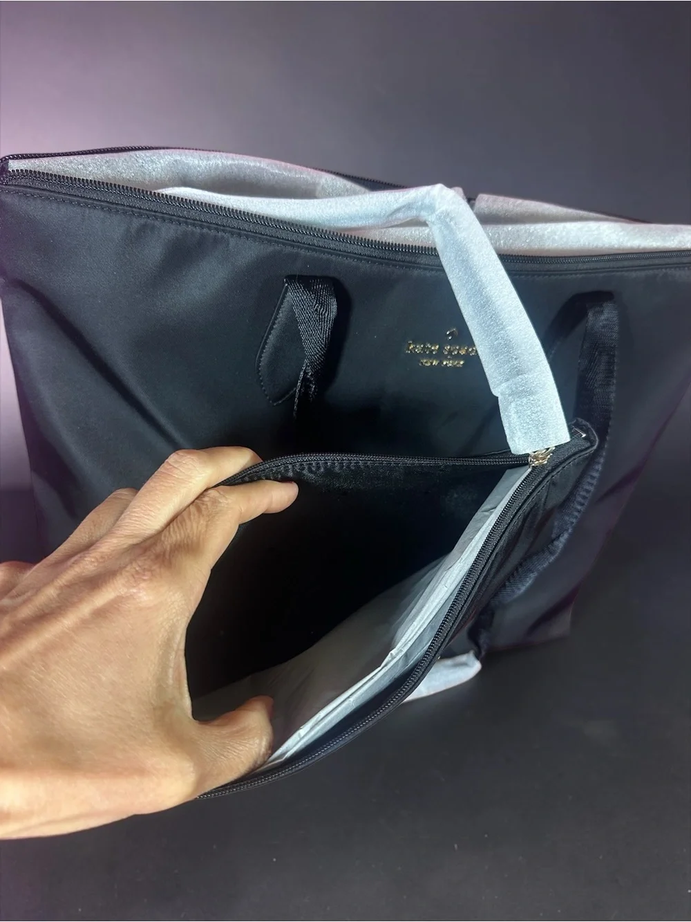 Kate Spade New York Mel Packable Tote Black Nylon Travel Bag & Pouch NWT